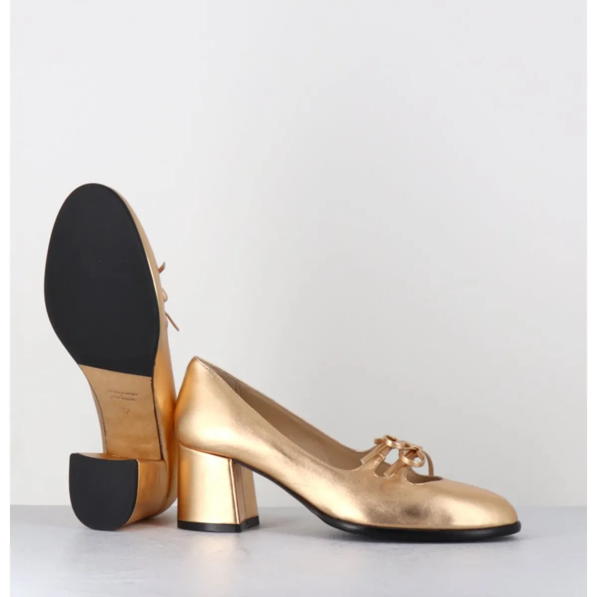 Chaussures^GARRICE LAB Babies à noeuds en cuir métallisé doré - PAOLA LAMIN ORO DORE