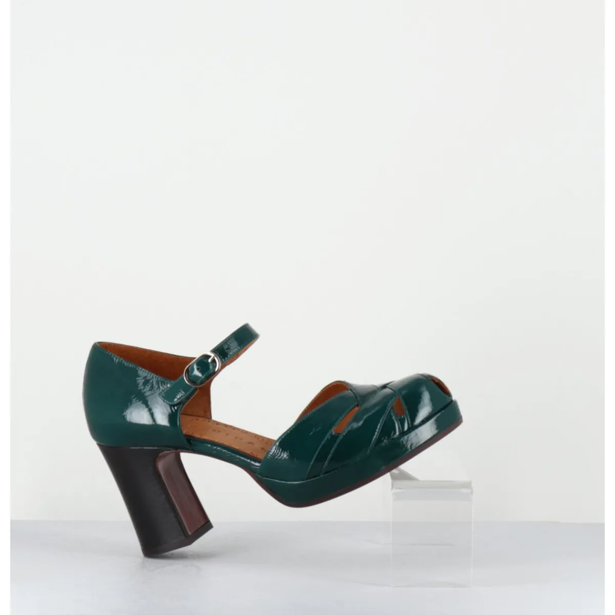 Chaussures^CHIE MIHARA Babies à talon en cuir vernis ajouré - DEMIN SUCRE FOREST VERT