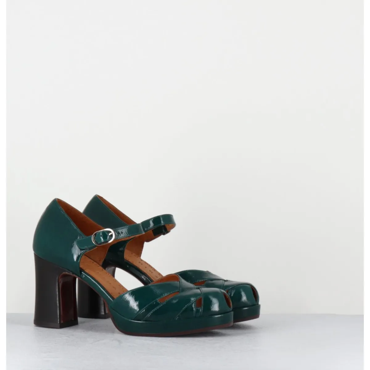 Chaussures^CHIE MIHARA Babies à talon en cuir vernis ajouré - DEMIN SUCRE FOREST VERT