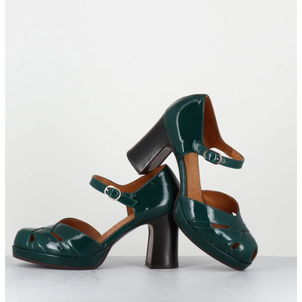 Chaussures^CHIE MIHARA Babies à talon en cuir vernis ajouré - DEMIN SUCRE FOREST VERT