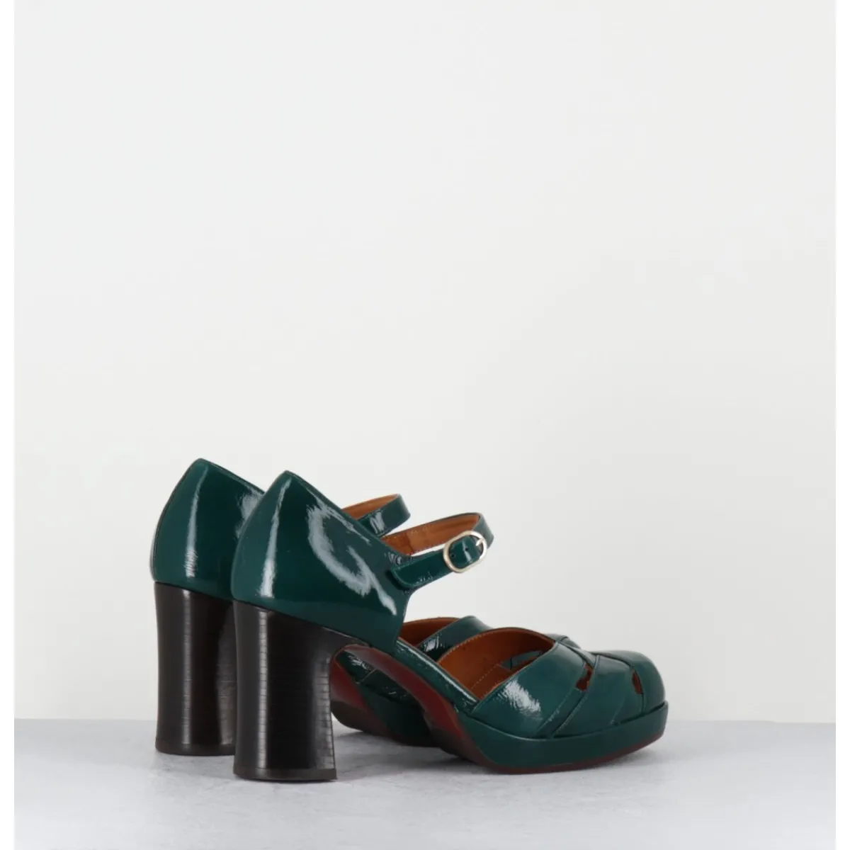 Chaussures^CHIE MIHARA Babies à talon en cuir vernis ajouré - DEMIN SUCRE FOREST VERT