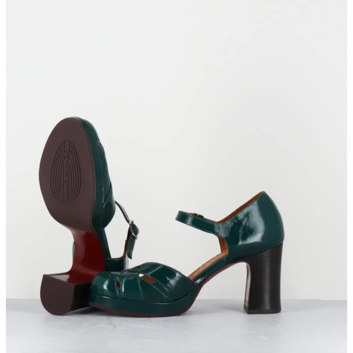 Chaussures^CHIE MIHARA Babies à talon en cuir vernis ajouré - DEMIN SUCRE FOREST VERT