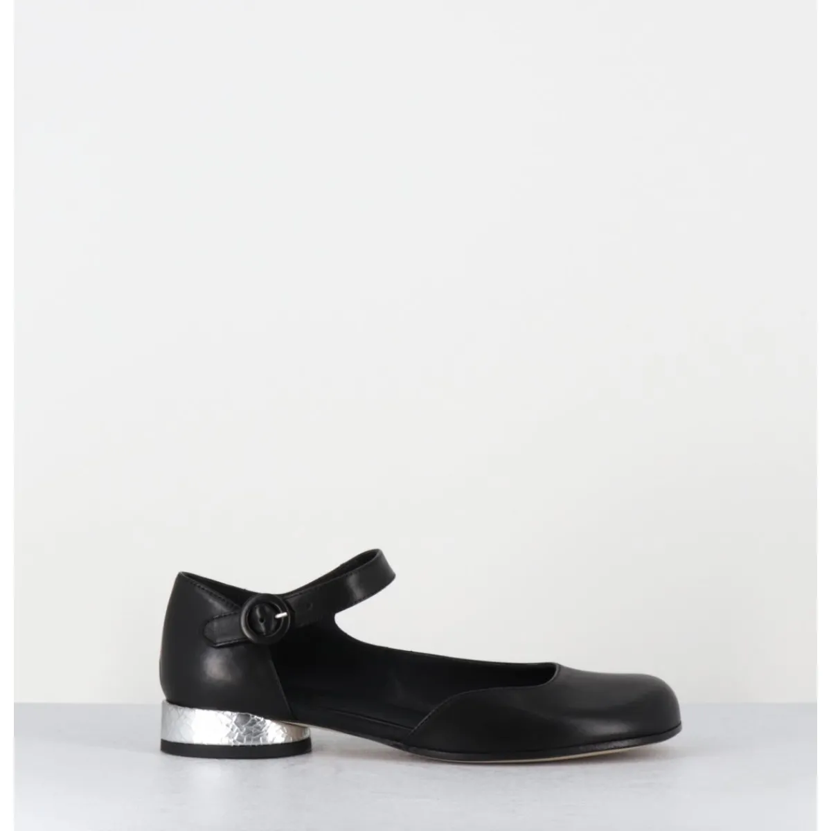 Chaussures^GARRICE LAB Babies asymétrique en cuir petit talon argent - MANI2 FULAR NERO NOIR