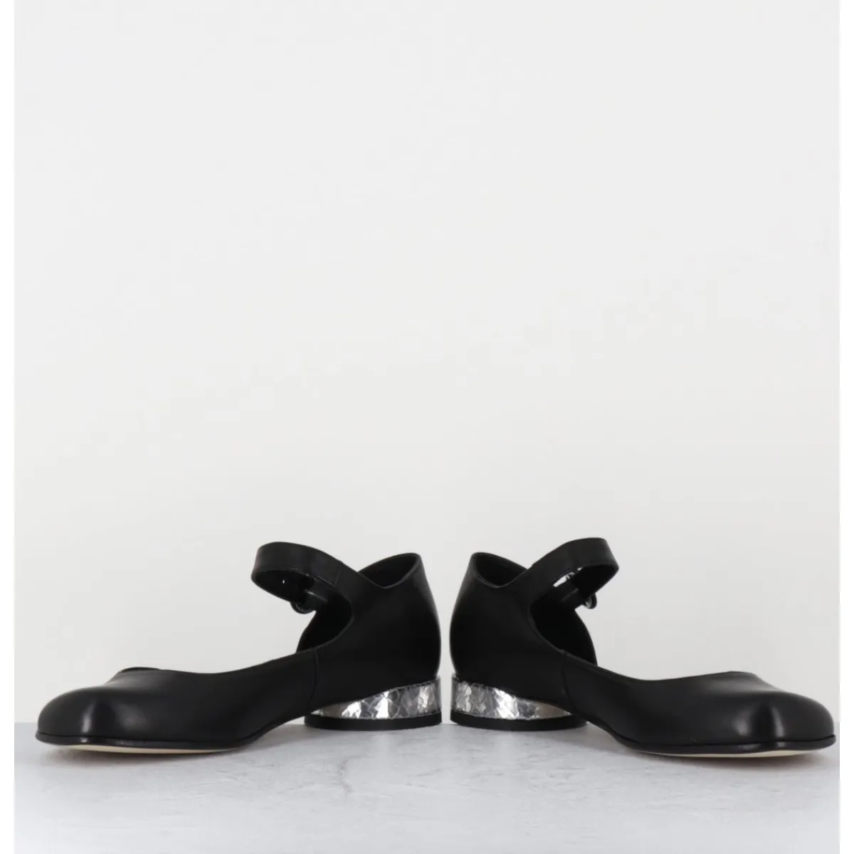 Chaussures^GARRICE LAB Babies asymétrique en cuir petit talon argent - MANI2 FULAR NERO NOIR
