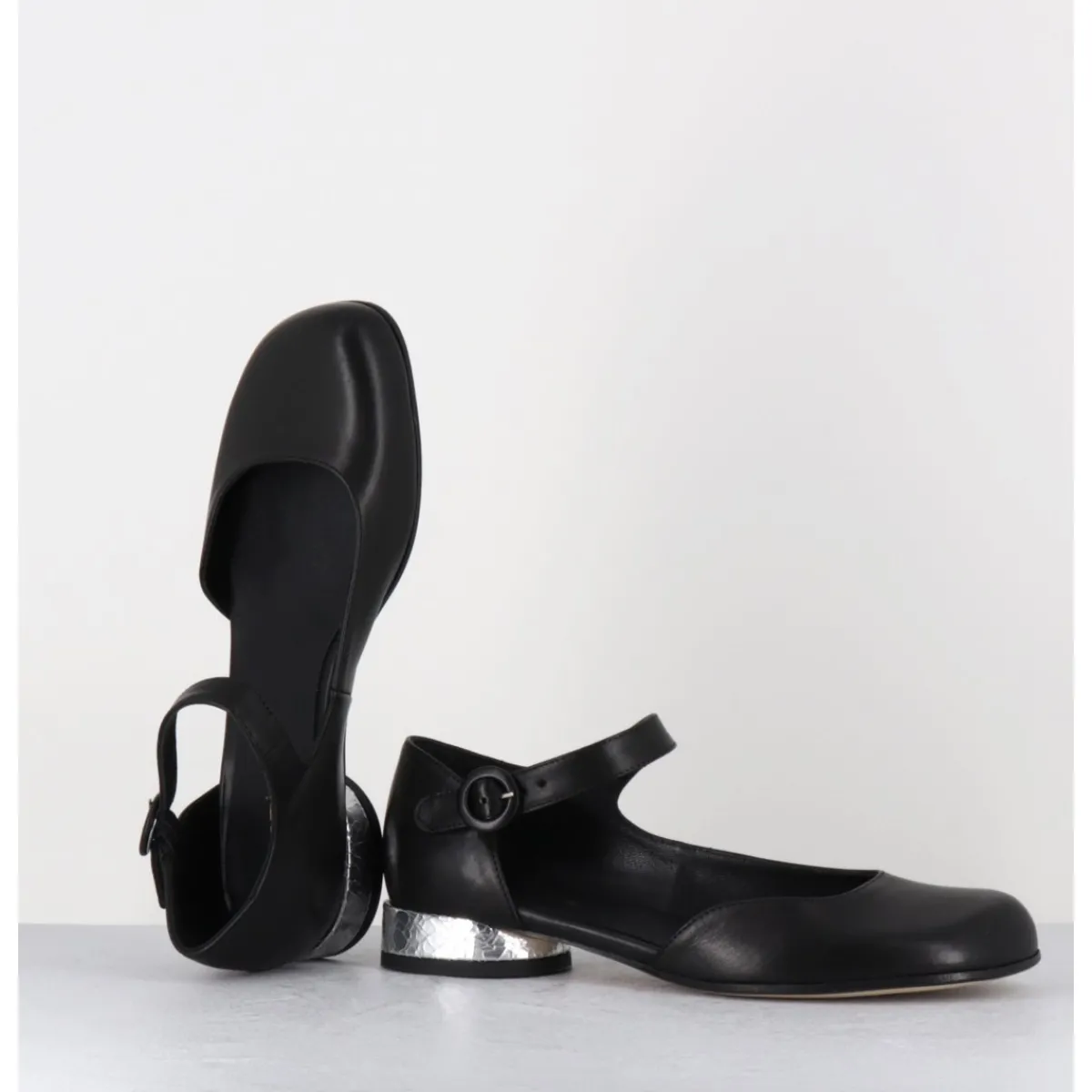 Chaussures^GARRICE LAB Babies asymétrique en cuir petit talon argent - MANI2 FULAR NERO NOIR