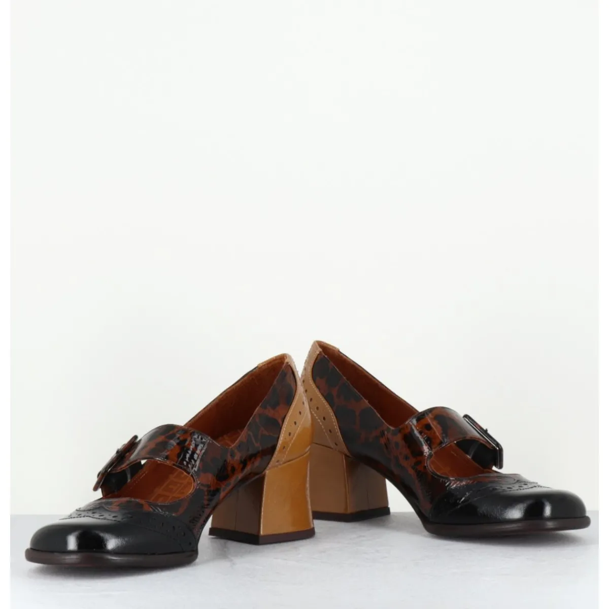 Chaussures^CHIE MIHARA Babies petit talon cuir effet vernis léopard multi - MEYKO MASERATI NEGRO