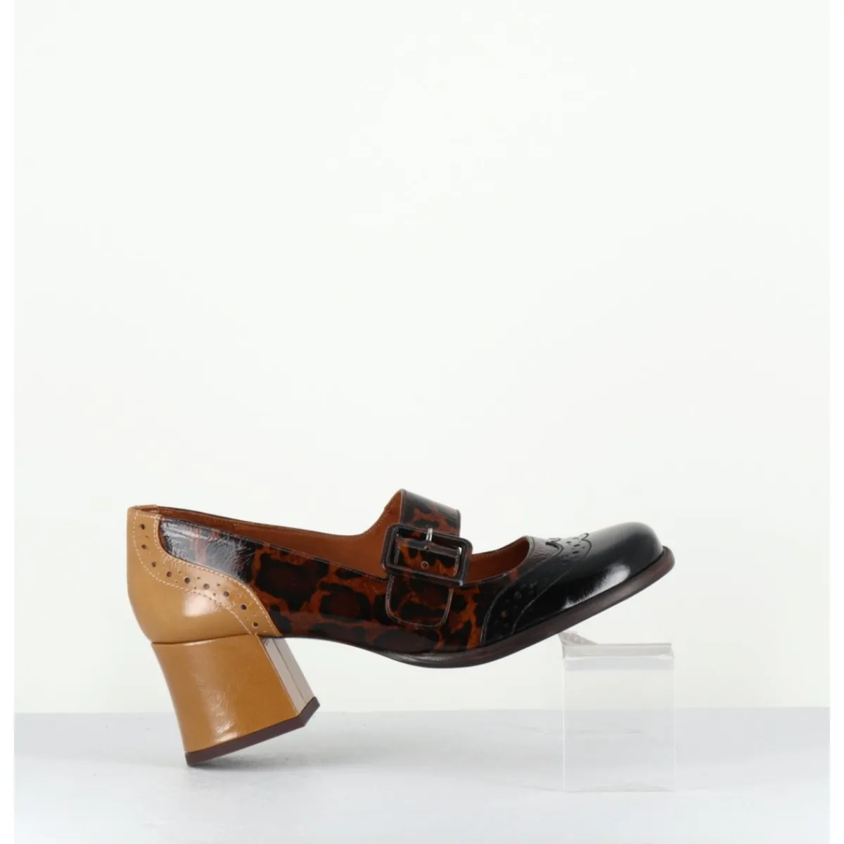 Chaussures^CHIE MIHARA Babies petit talon cuir effet vernis léopard multi - MEYKO MASERATI NEGRO