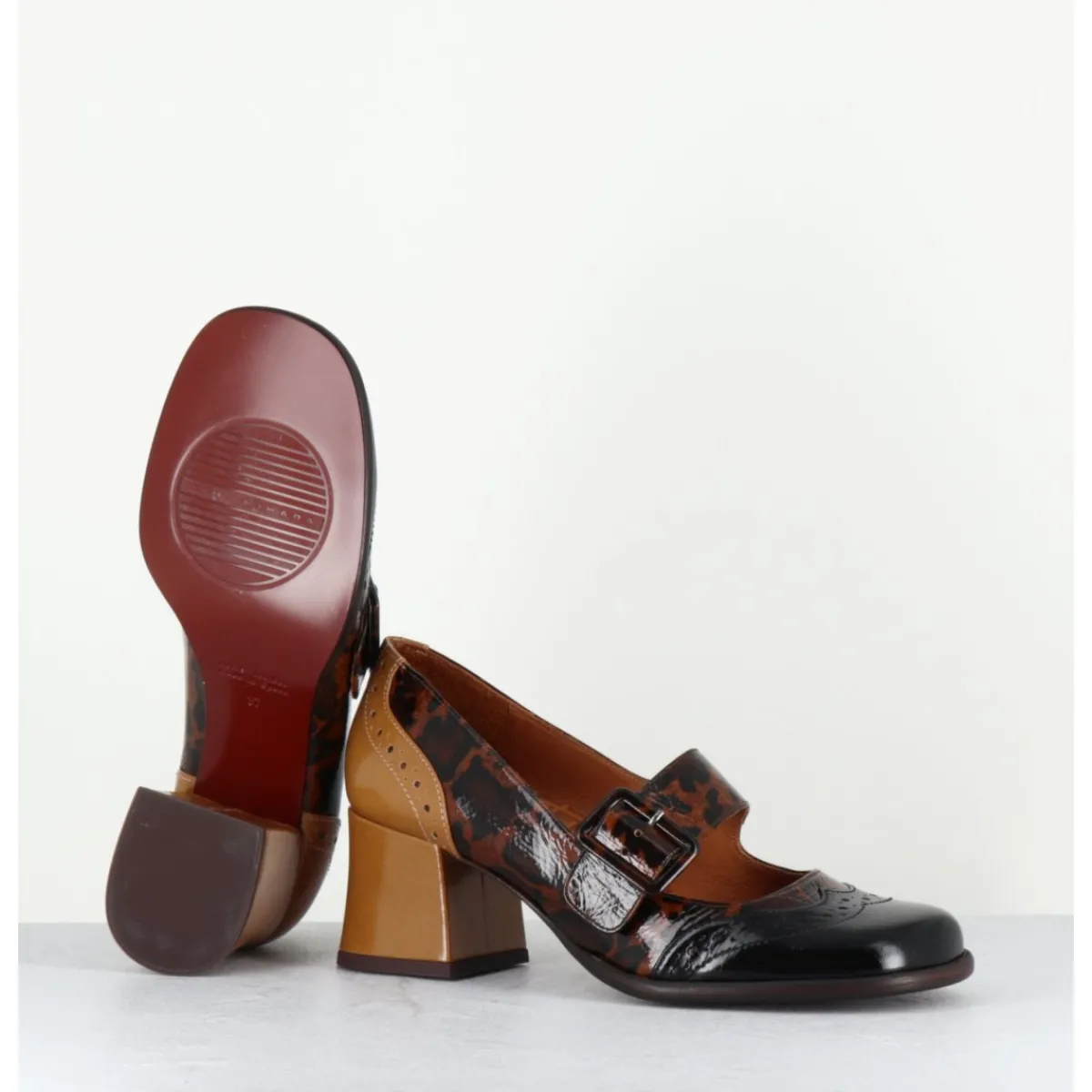 Chaussures^CHIE MIHARA Babies petit talon cuir effet vernis léopard multi - MEYKO MASERATI NEGRO