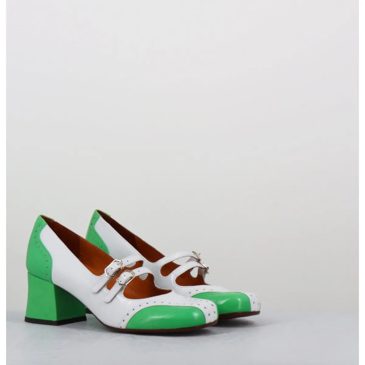 Chaussures^CHIE MIHARA Babies petit talon look vintage vernis blanc & vert - MAIME44 FERRARI BLANCO