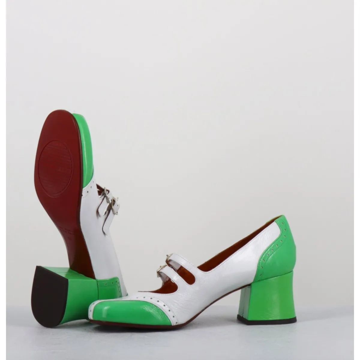 Chaussures^CHIE MIHARA Babies petit talon look vintage vernis blanc & vert - MAIME44 FERRARI BLANCO