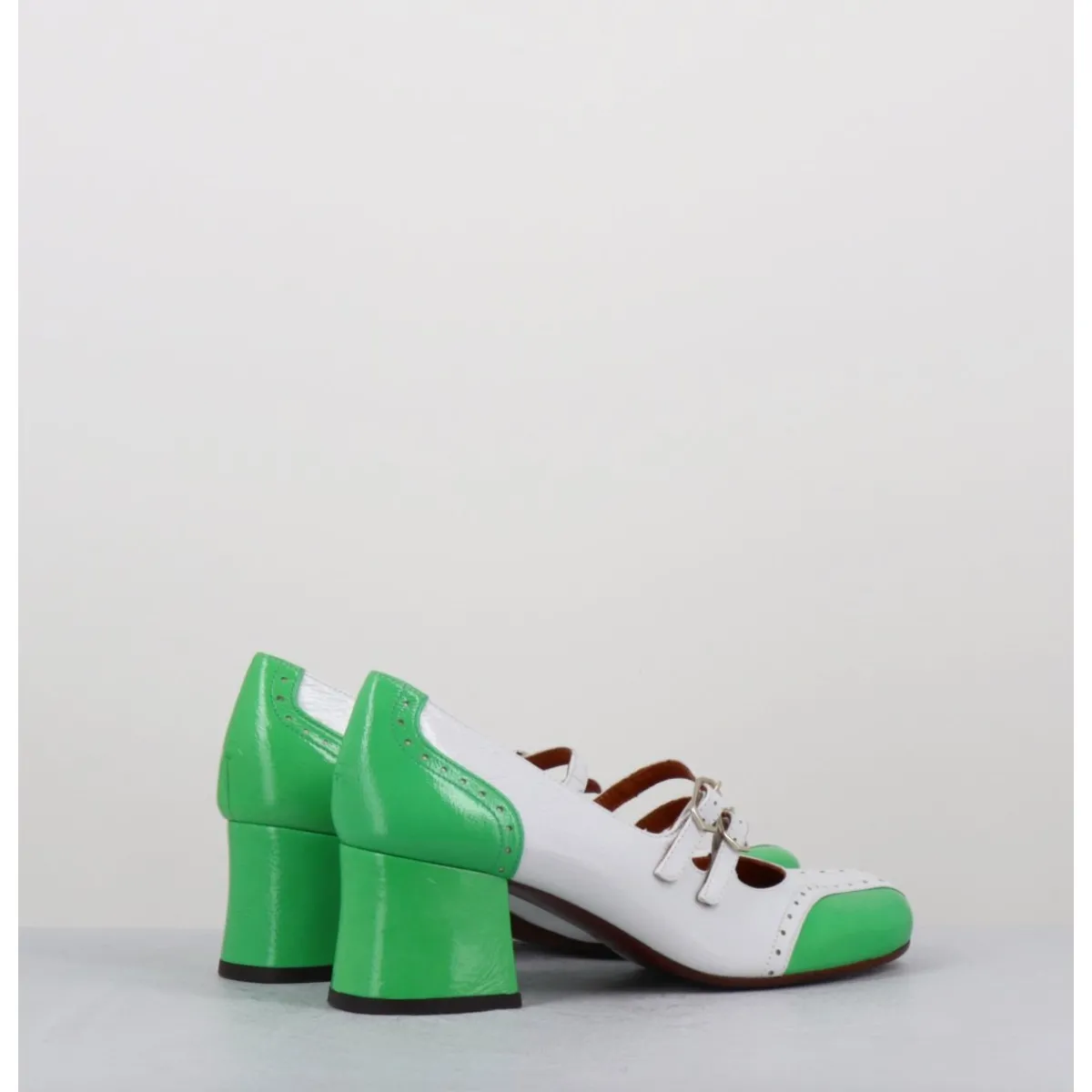 Chaussures^CHIE MIHARA Babies petit talon look vintage vernis blanc & vert - MAIME44 FERRARI BLANCO