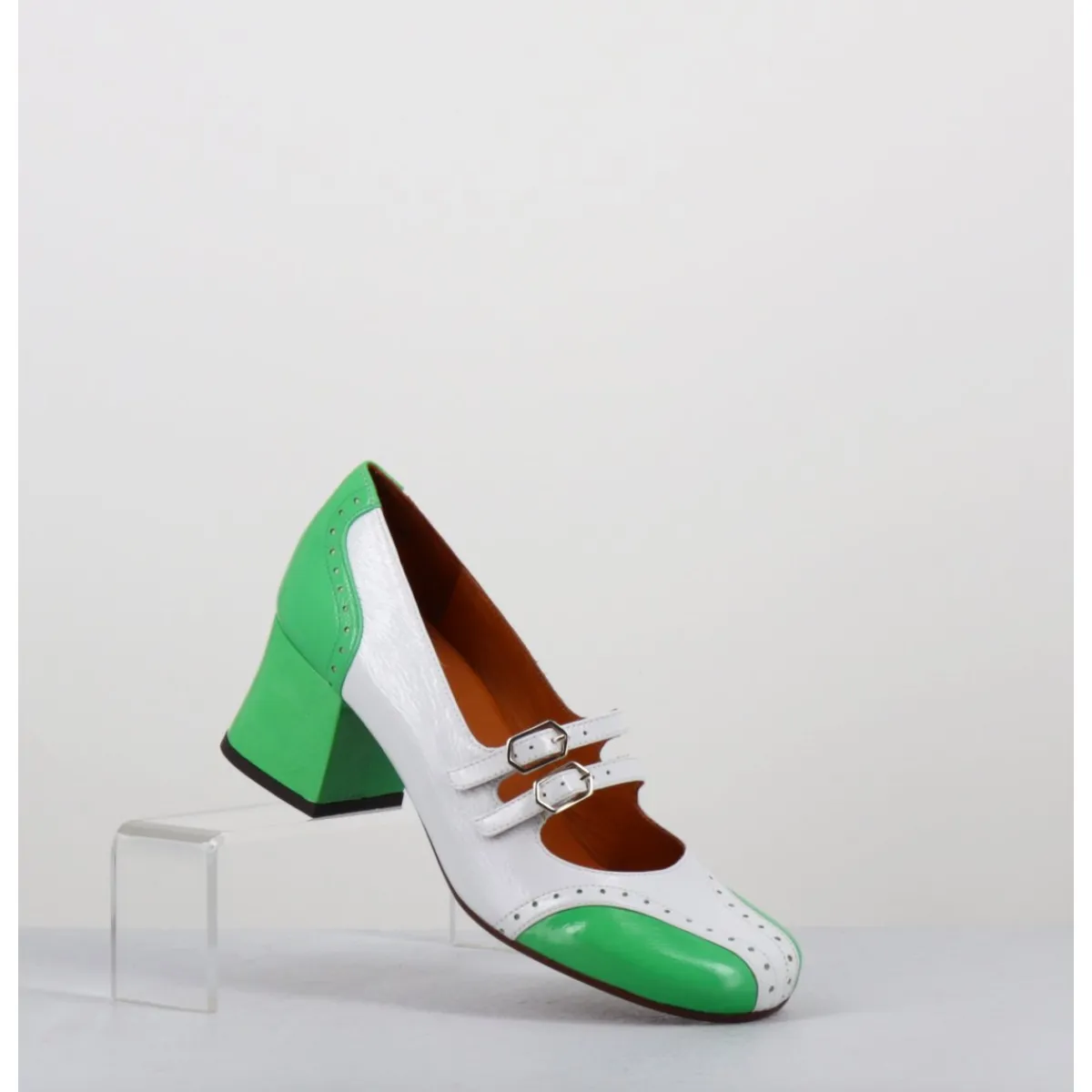 Chaussures^CHIE MIHARA Babies petit talon look vintage vernis blanc & vert - MAIME44 FERRARI BLANCO