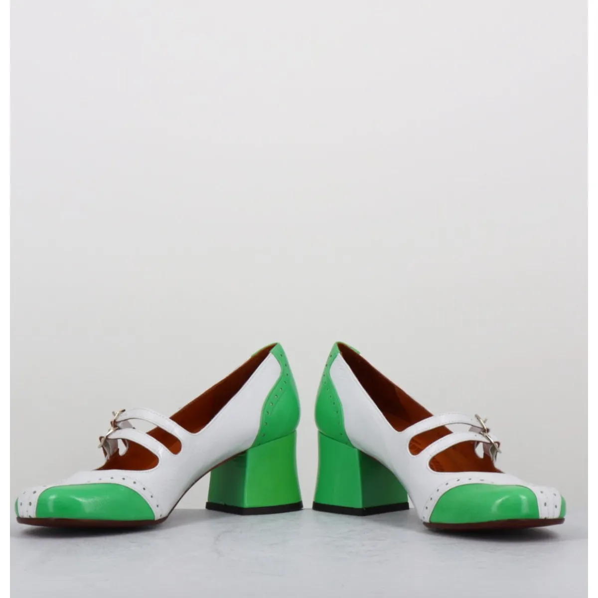 Chaussures^CHIE MIHARA Babies petit talon look vintage vernis blanc & vert - MAIME44 FERRARI BLANCO