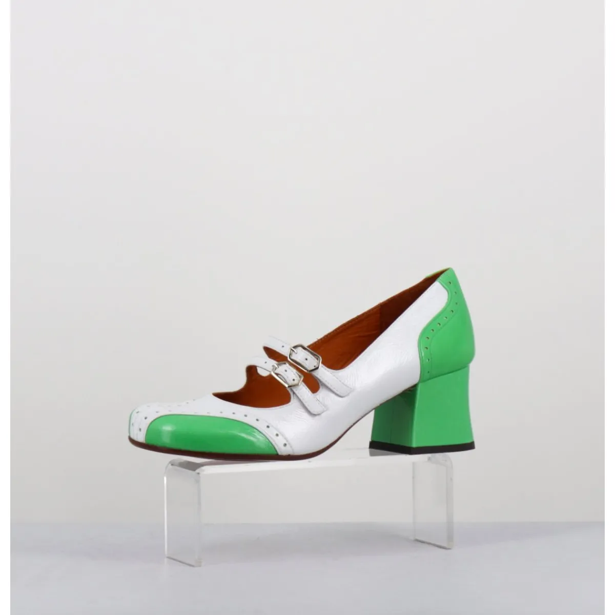 Chaussures^CHIE MIHARA Babies petit talon look vintage vernis blanc & vert - MAIME44 FERRARI BLANCO