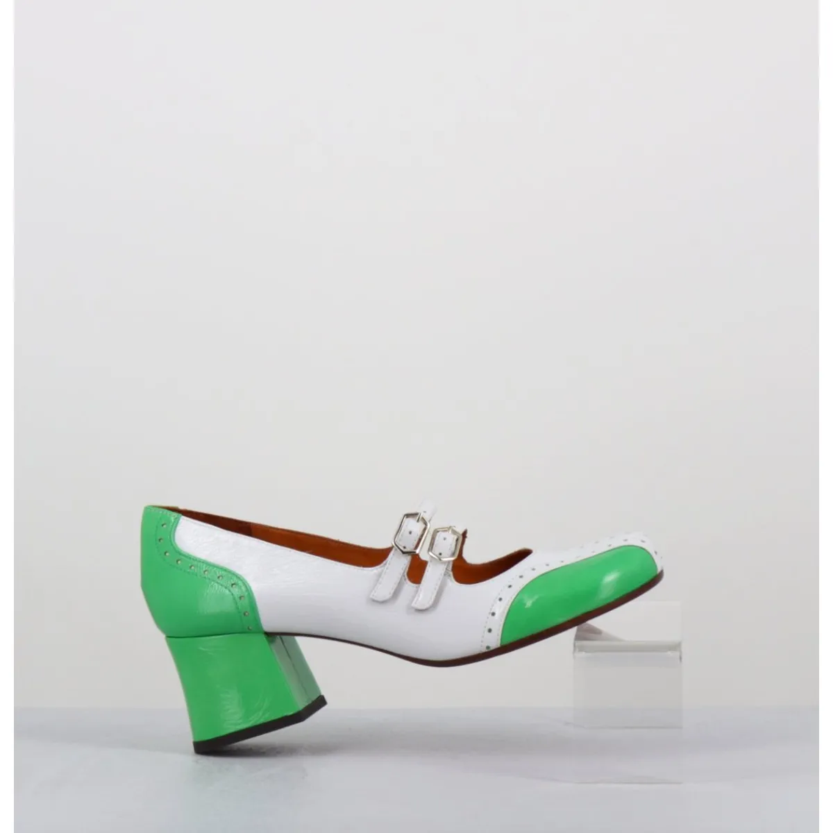 Chaussures^CHIE MIHARA Babies petit talon look vintage vernis blanc & vert - MAIME44 FERRARI BLANCO