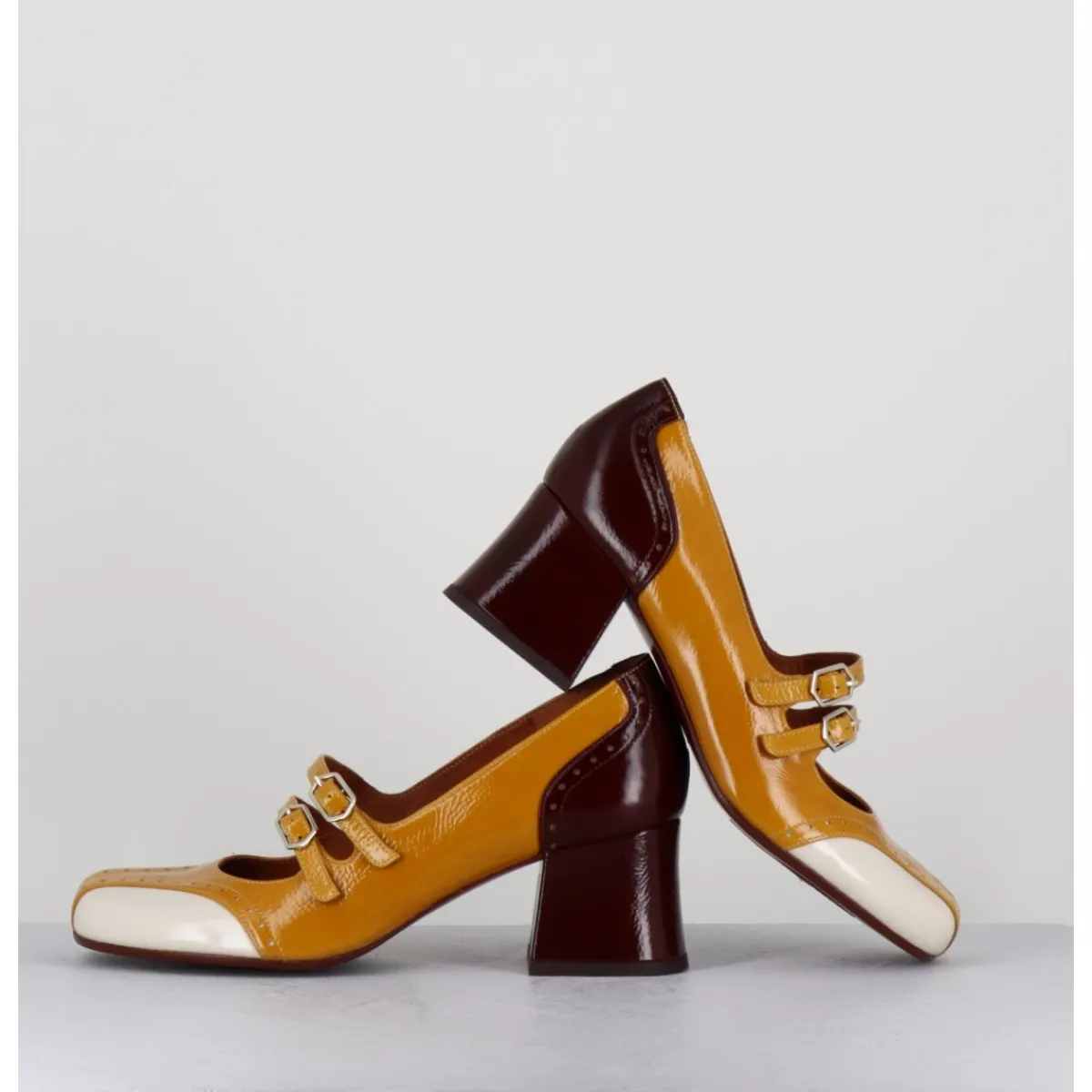 Chaussures^CHIE MIHARA Babies petit talon look vintage vernis multi jaune - MAIME44 FERRARI SUN