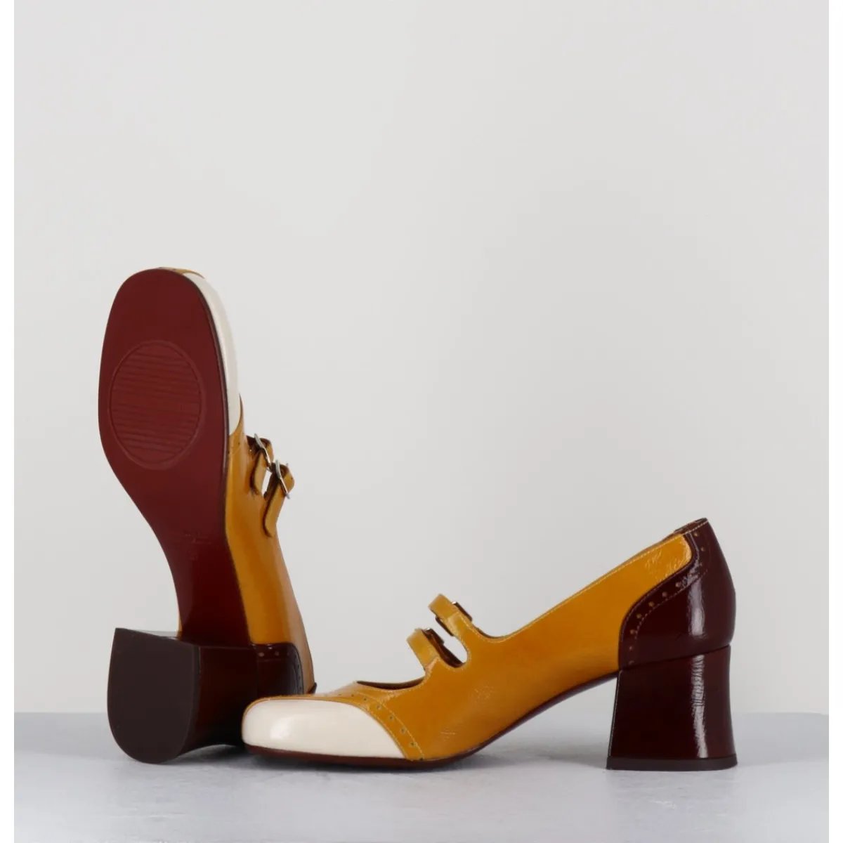 Chaussures^CHIE MIHARA Babies petit talon look vintage vernis multi jaune - MAIME44 FERRARI SUN