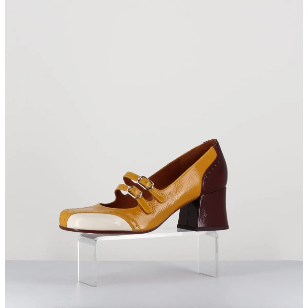 Chaussures^CHIE MIHARA Babies petit talon look vintage vernis multi jaune - MAIME44 FERRARI SUN
