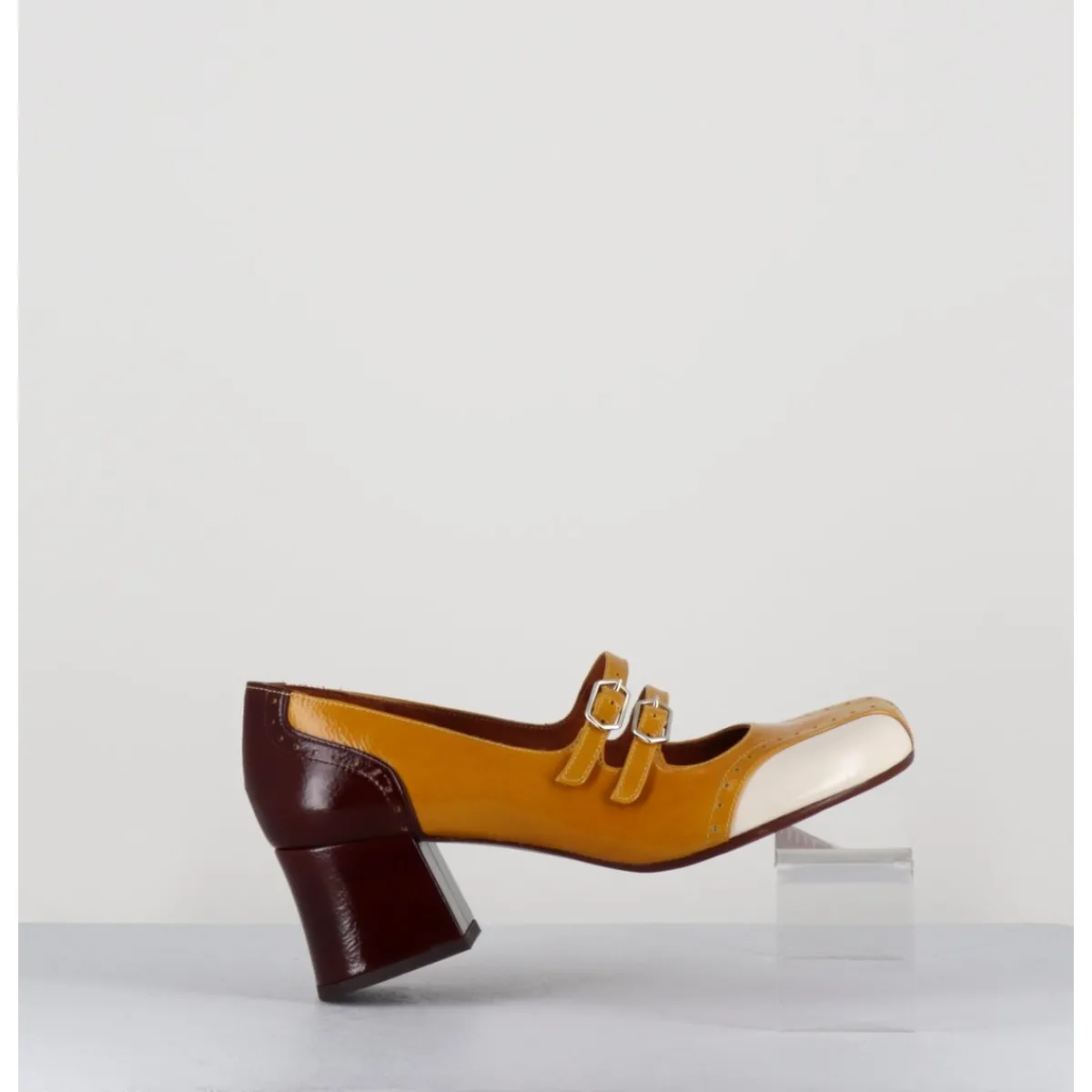 Chaussures^CHIE MIHARA Babies petit talon look vintage vernis multi jaune - MAIME44 FERRARI SUN
