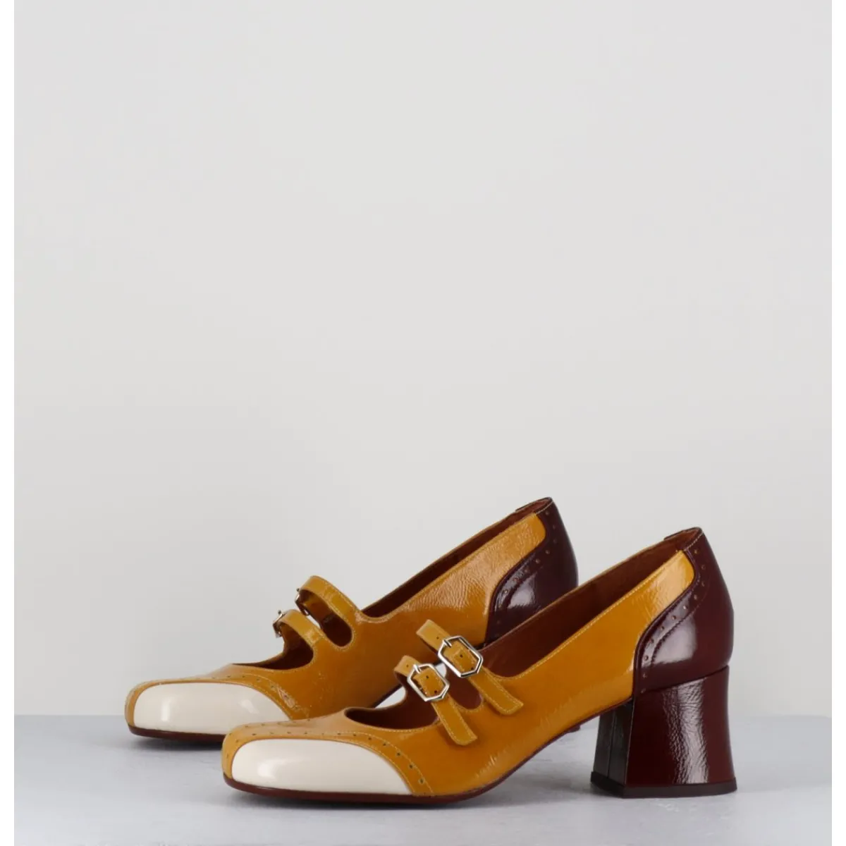 Chaussures^CHIE MIHARA Babies petit talon look vintage vernis multi jaune - MAIME44 FERRARI SUN