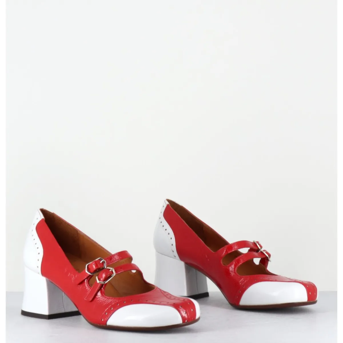 Chaussures^CHIE MIHARA Babies petit talon look vintage vernis rouge & blanc - MAIME44 FERRARI CHERRY