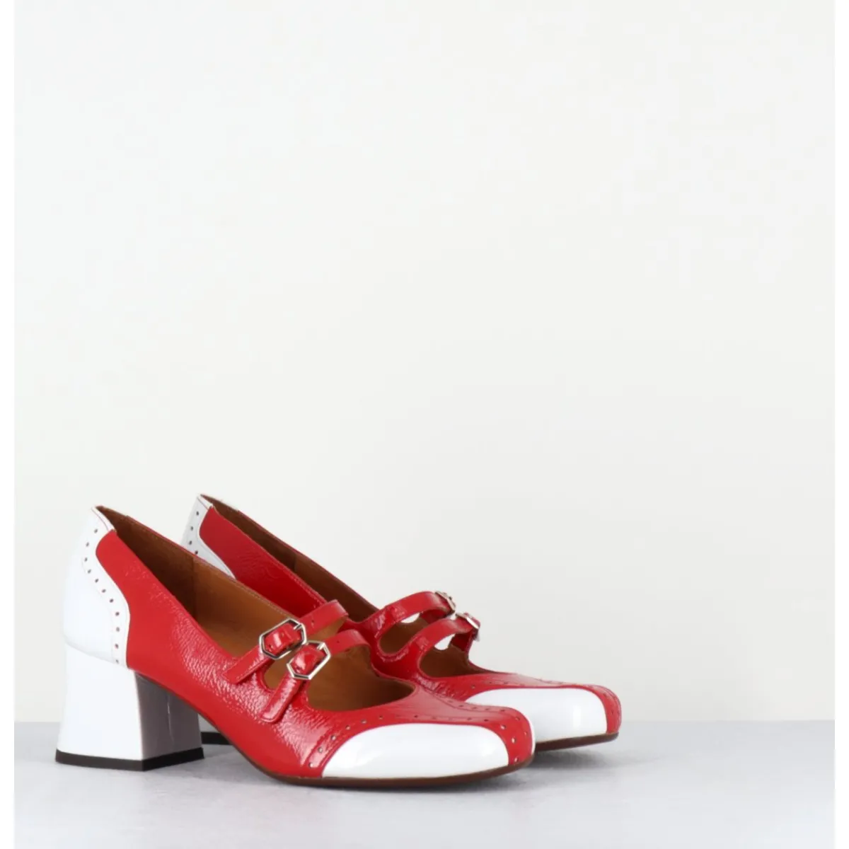 Chaussures^CHIE MIHARA Babies petit talon look vintage vernis rouge & blanc - MAIME44 FERRARI CHERRY