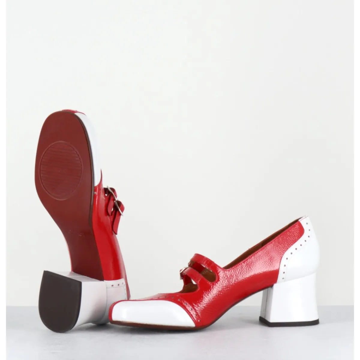Chaussures^CHIE MIHARA Babies petit talon look vintage vernis rouge & blanc - MAIME44 FERRARI CHERRY