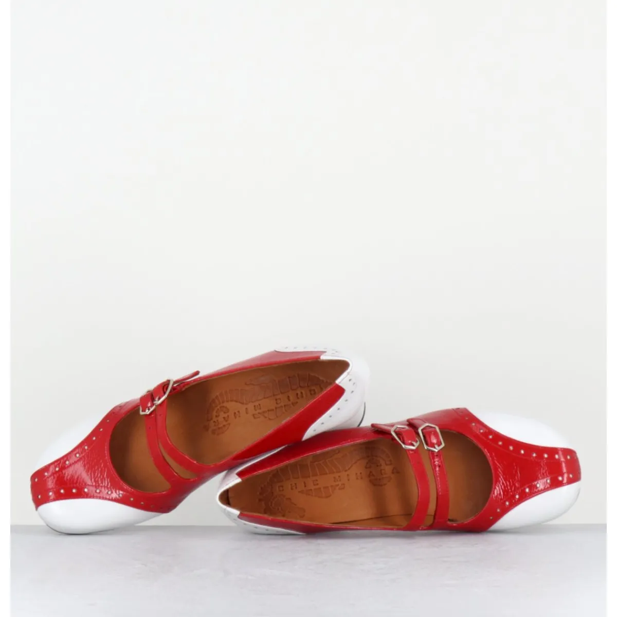 Chaussures^CHIE MIHARA Babies petit talon look vintage vernis rouge & blanc - MAIME44 FERRARI CHERRY