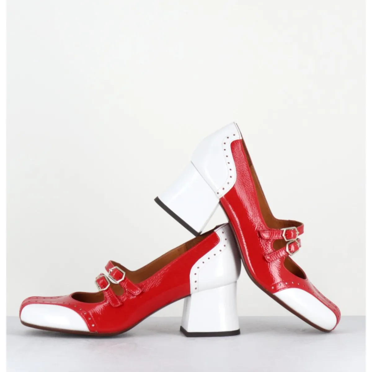 Chaussures^CHIE MIHARA Babies petit talon look vintage vernis rouge & blanc - MAIME44 FERRARI CHERRY