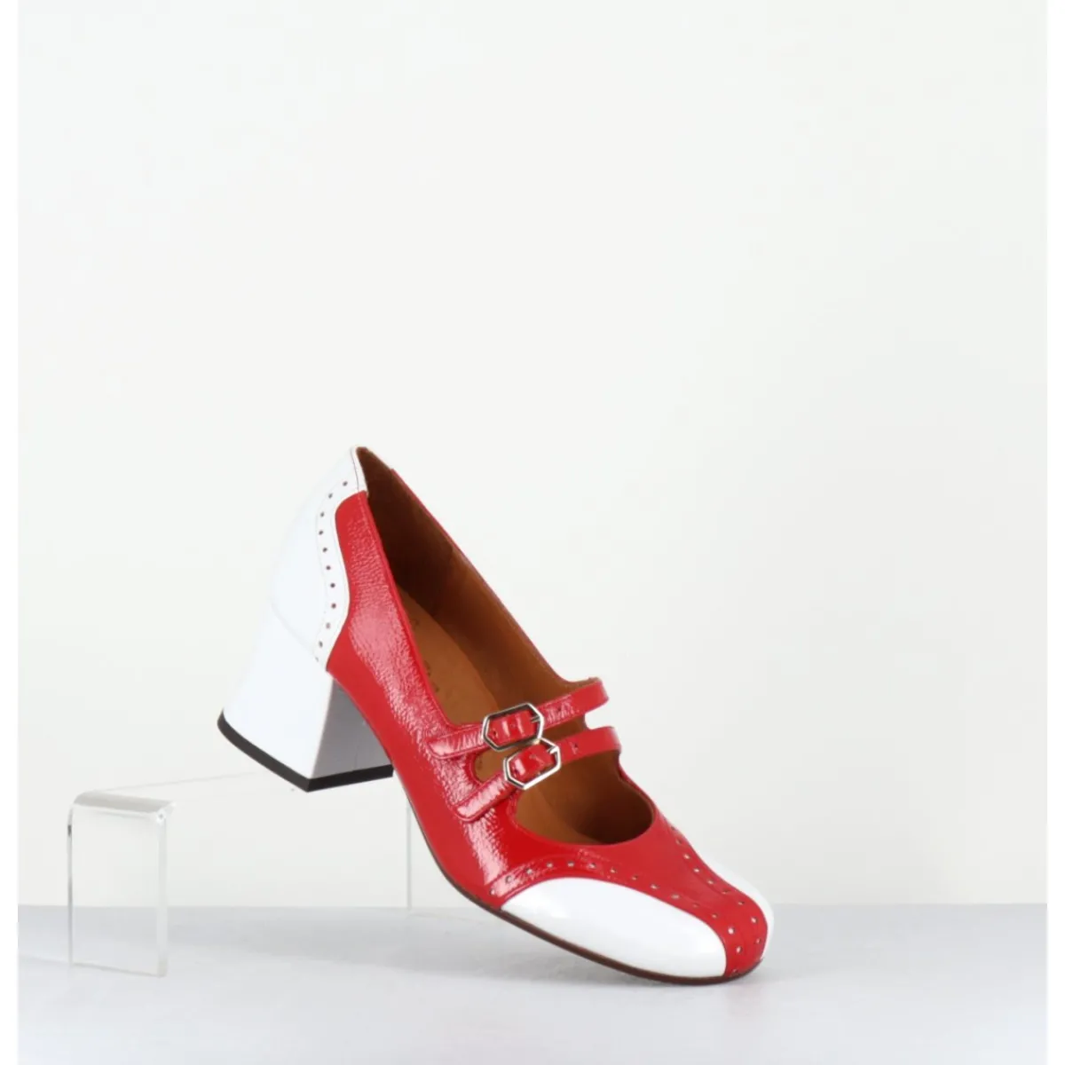 Chaussures^CHIE MIHARA Babies petit talon look vintage vernis rouge & blanc - MAIME44 FERRARI CHERRY