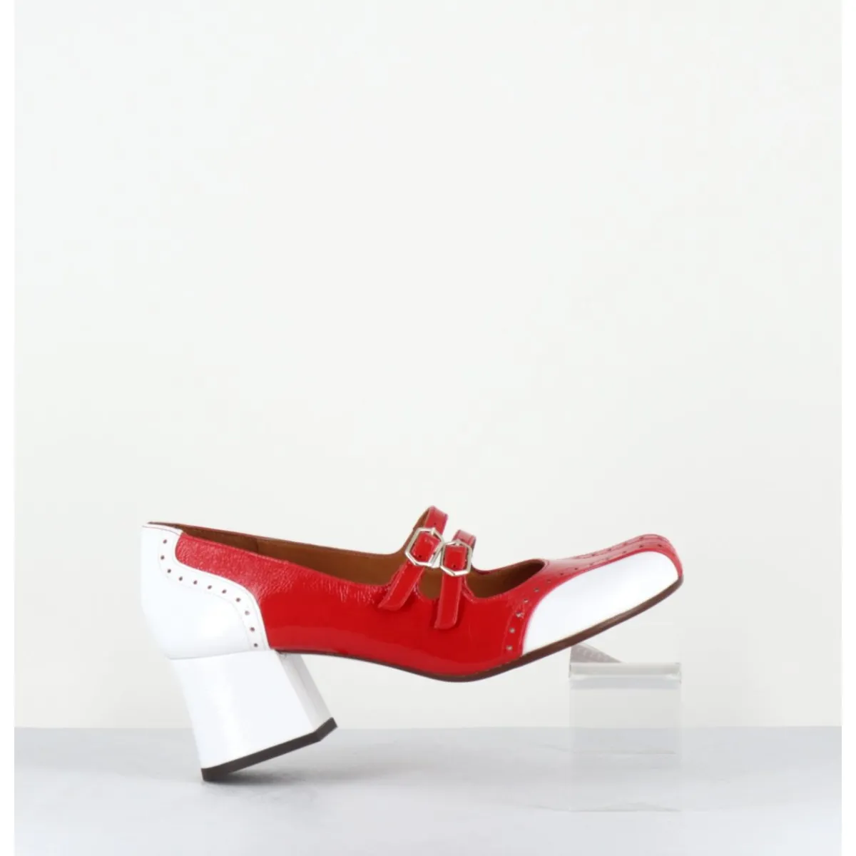 Chaussures^CHIE MIHARA Babies petit talon look vintage vernis rouge & blanc - MAIME44 FERRARI CHERRY