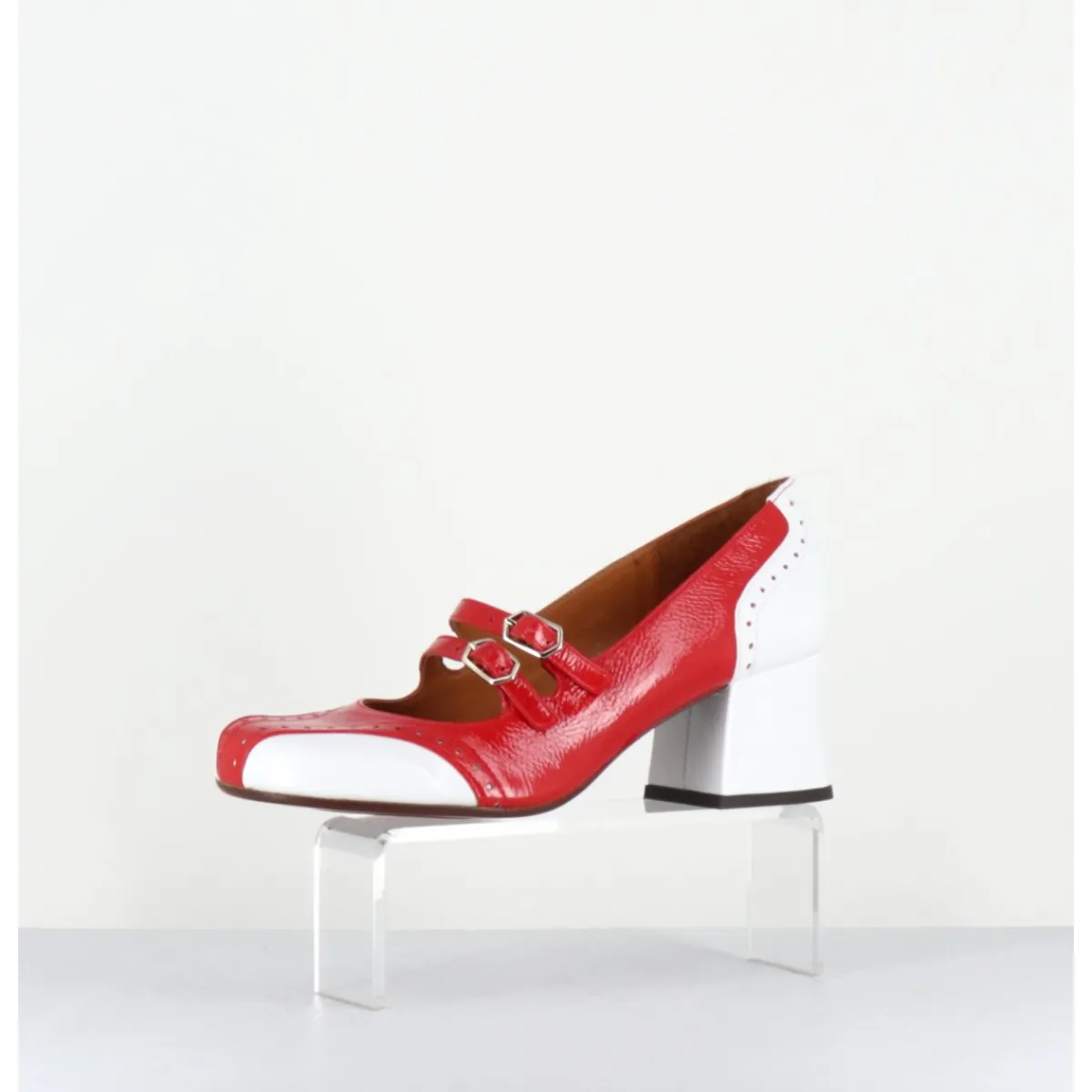 Chaussures^CHIE MIHARA Babies petit talon look vintage vernis rouge & blanc - MAIME44 FERRARI CHERRY