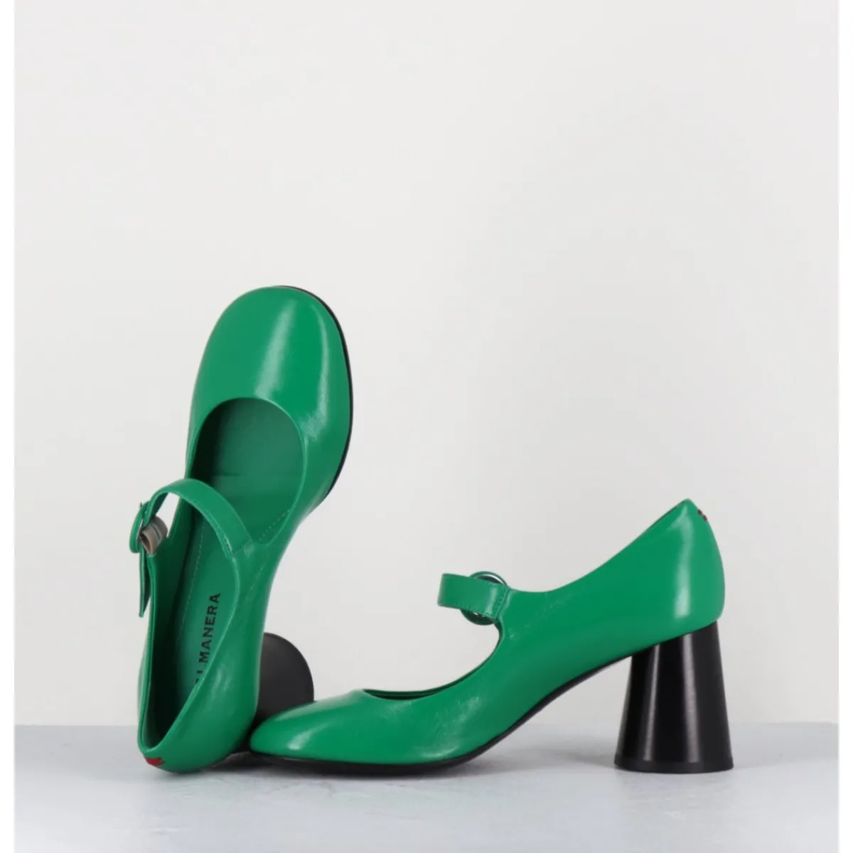 Chaussures^HALMANERA Babies rétro à talon en cuir & noir - ACE22 GLAZE MELA VERT
