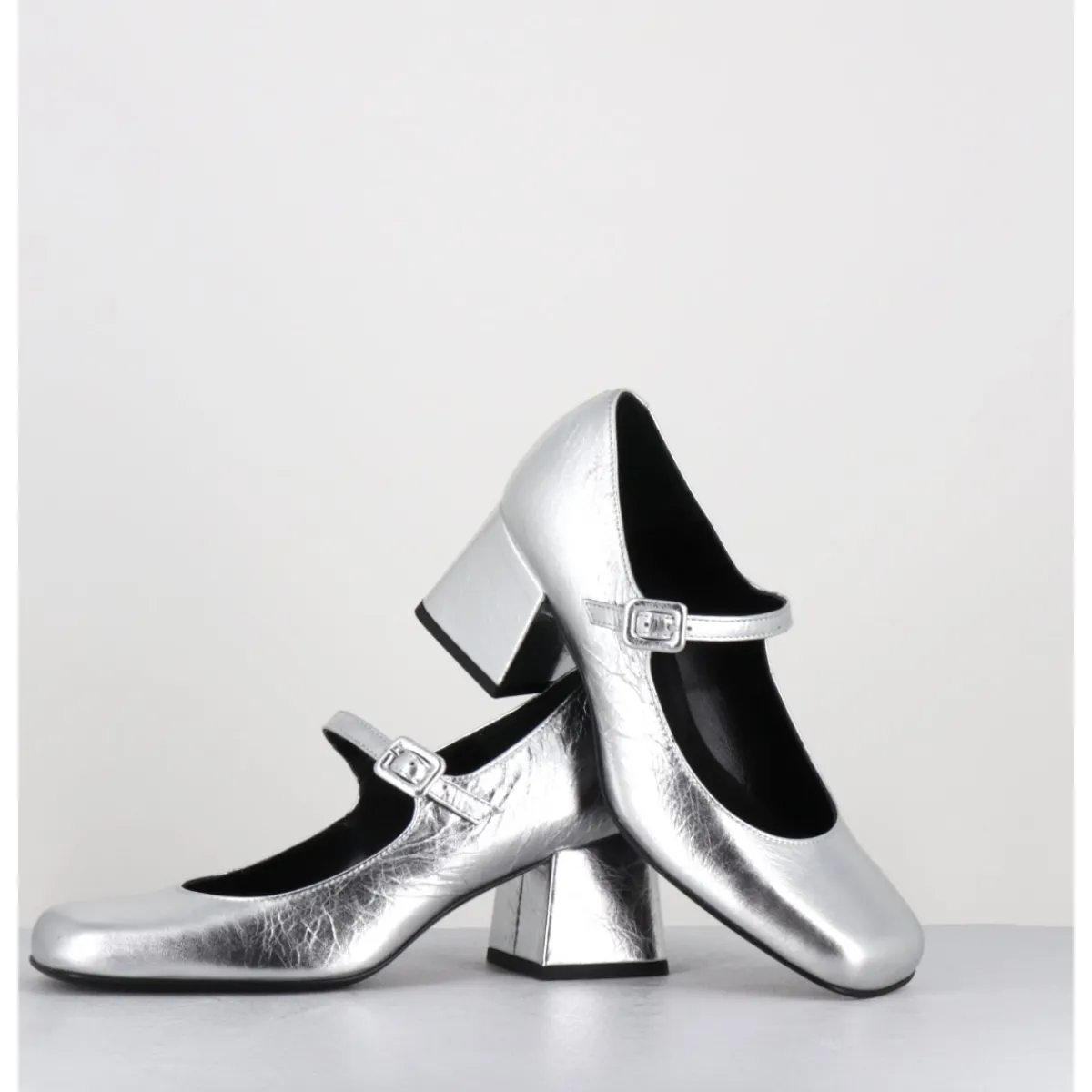 Chaussures^ROTTA Babies 60s en cuir métallisé petit talon - XARA SCRATCH SILVER ARGENT
