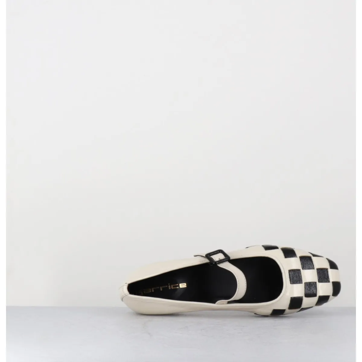 Chaussures | Ballerines^GARRICE LAB Ballerines damier à bride en cuir blanc & noir - NICOLA LUX TALCO NOIR&BLANC