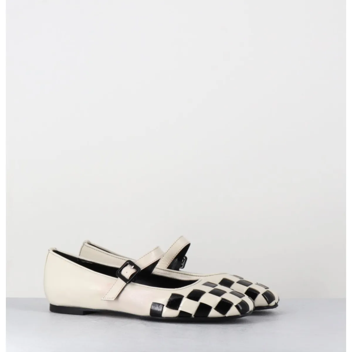 Chaussures | Ballerines^GARRICE LAB Ballerines damier à bride en cuir blanc & noir - NICOLA LUX TALCO NOIR&BLANC