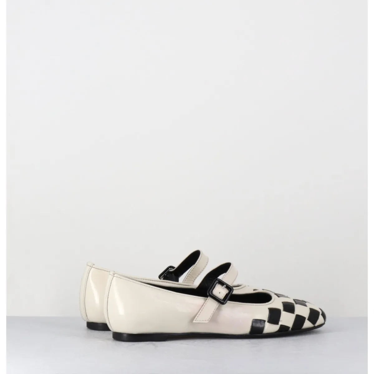 Chaussures | Ballerines^GARRICE LAB Ballerines damier à bride en cuir blanc & noir - NICOLA LUX TALCO NOIR&BLANC