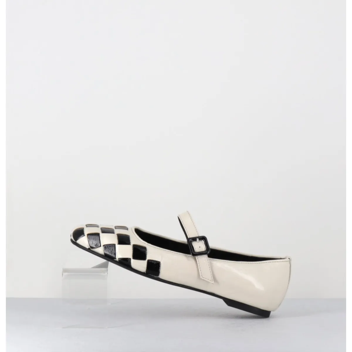 Chaussures | Ballerines^GARRICE LAB Ballerines damier à bride en cuir blanc & noir - NICOLA LUX TALCO NOIR&BLANC