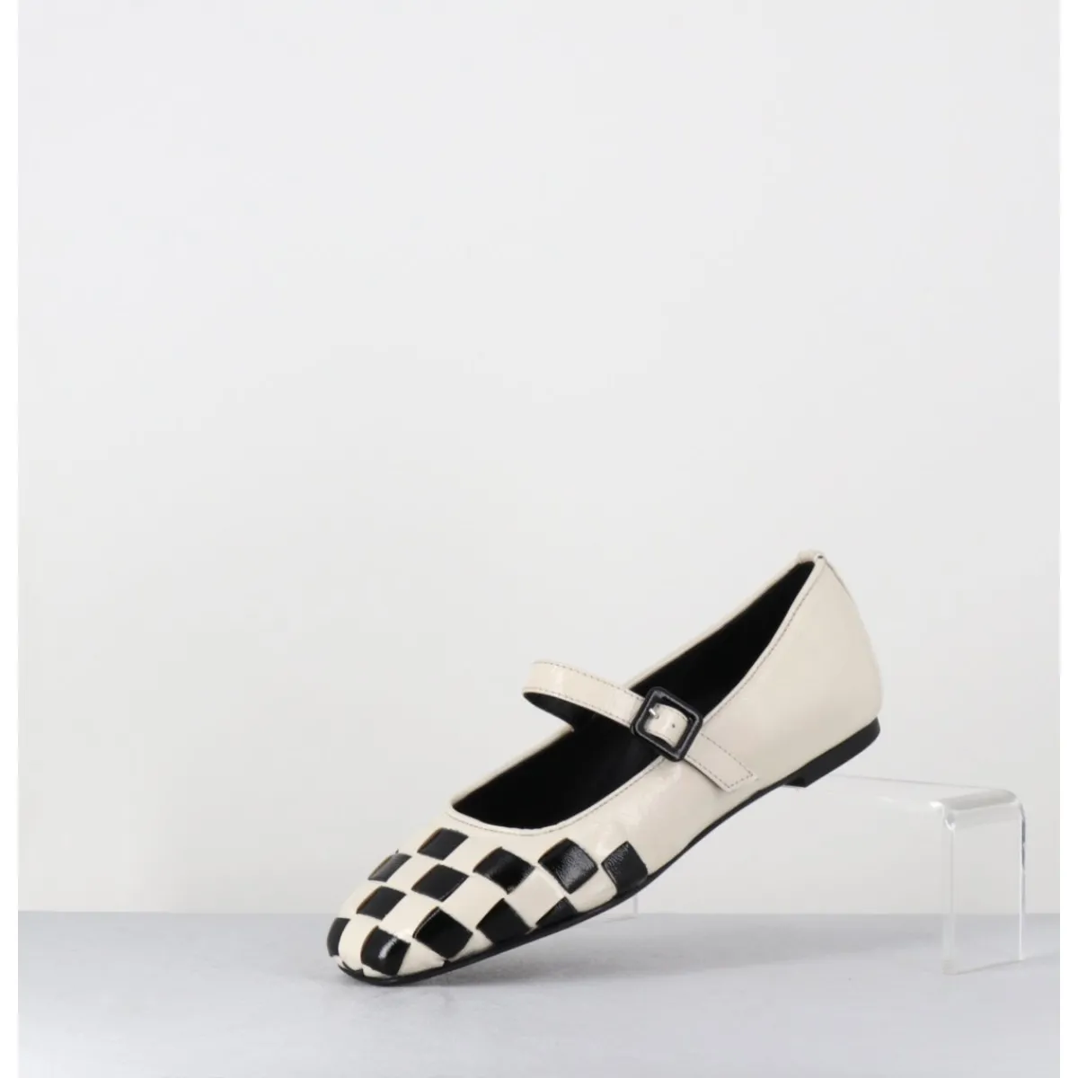 Chaussures | Ballerines^GARRICE LAB Ballerines damier à bride en cuir blanc & noir - NICOLA LUX TALCO NOIR&BLANC