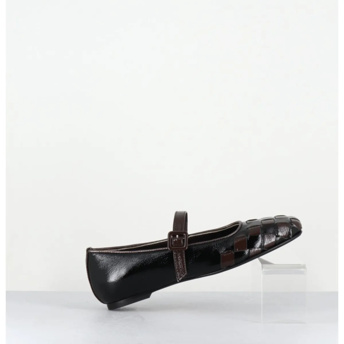 Chaussures | Ballerines^GARRICE LAB Ballerines damier à bride naplak noir & marron - NICOLA NAPLAK NERO