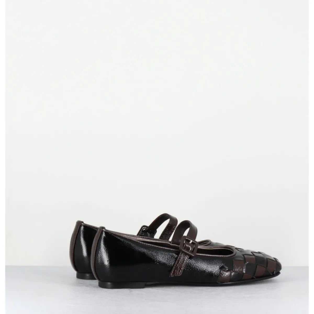 Chaussures | Ballerines^GARRICE LAB Ballerines damier à bride naplak noir & marron - NICOLA NAPLAK NERO