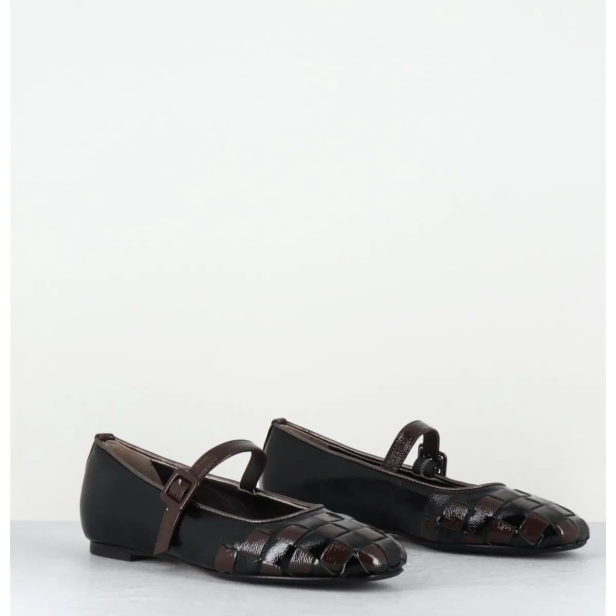 Chaussures | Ballerines^GARRICE LAB Ballerines damier à bride naplak noir & marron - NICOLA NAPLAK NERO