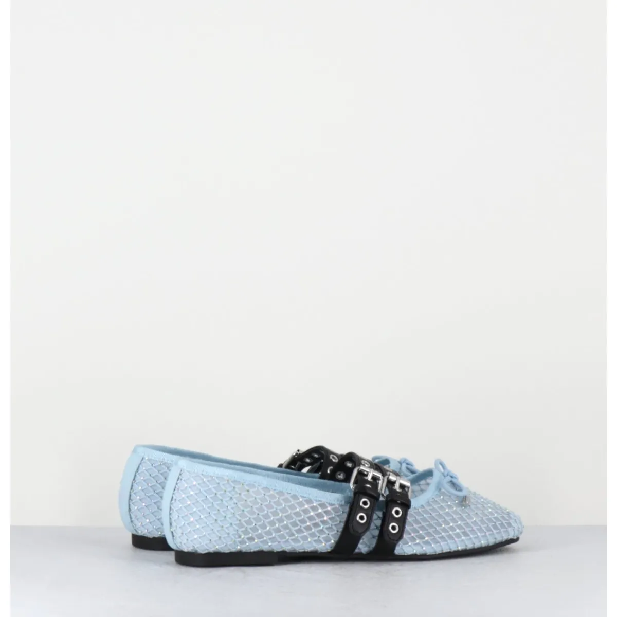 Chaussures | Ballerines^OA NON FASHION Ballerines en mesh ciel à strass & double brides en cuir noir - MISTY CRISTALLO CELESTE BLEU