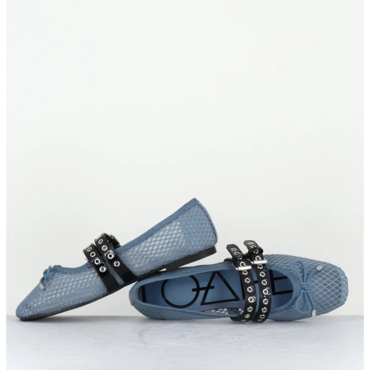 Chaussures | Ballerines^OA NON FASHION Ballerines en mesh jean & double brides en cuir noir - DIANA NET CELESTE BLEU