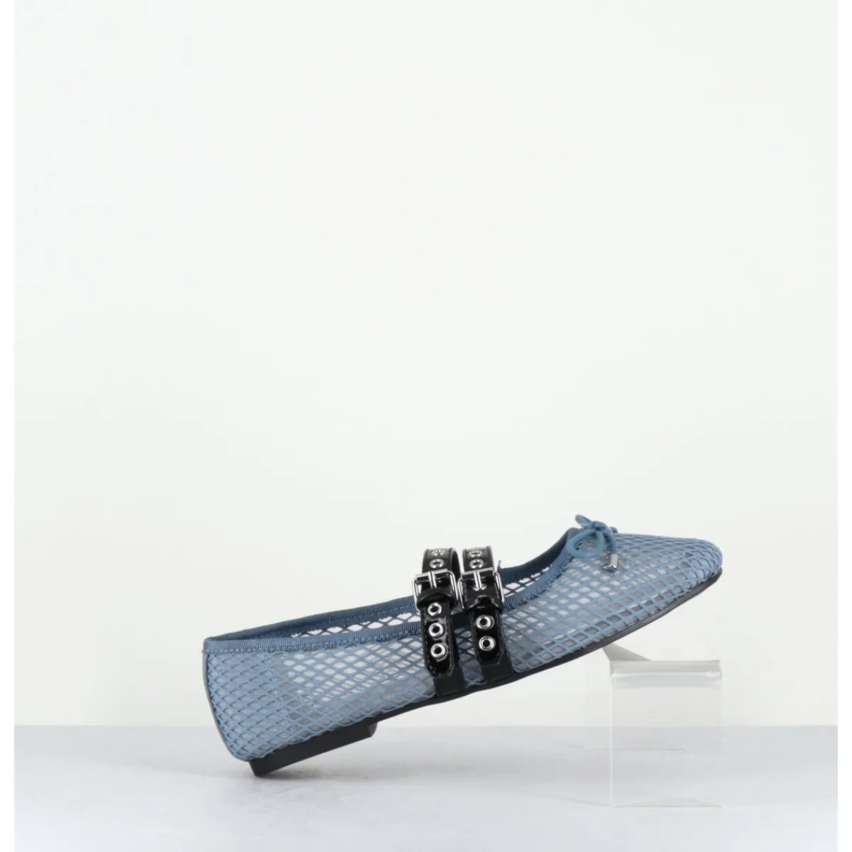 Chaussures | Ballerines^OA NON FASHION Ballerines en mesh jean & double brides en cuir noir - DIANA NET CELESTE BLEU