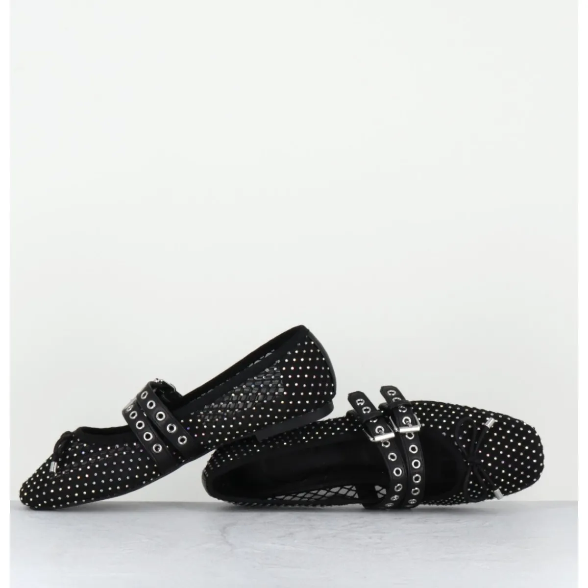 Chaussures | Ballerines^OA NON FASHION Ballerines en mesh à strass & double brides en cuir - MISTY CRISTALLO NERO NOIR