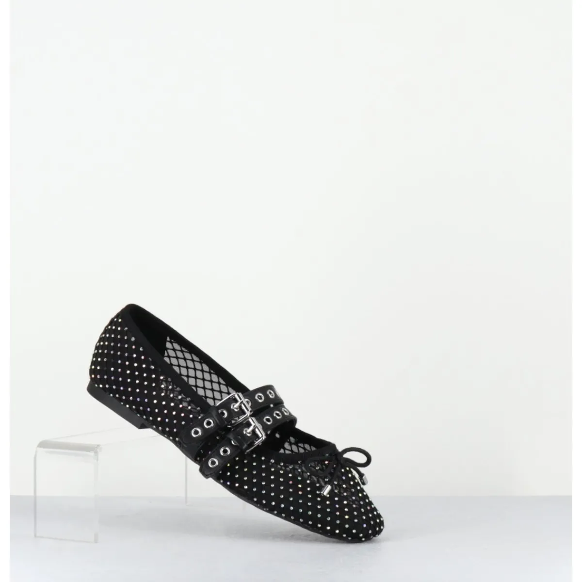 Chaussures | Ballerines^OA NON FASHION Ballerines en mesh à strass & double brides en cuir - MISTY CRISTALLO NERO NOIR