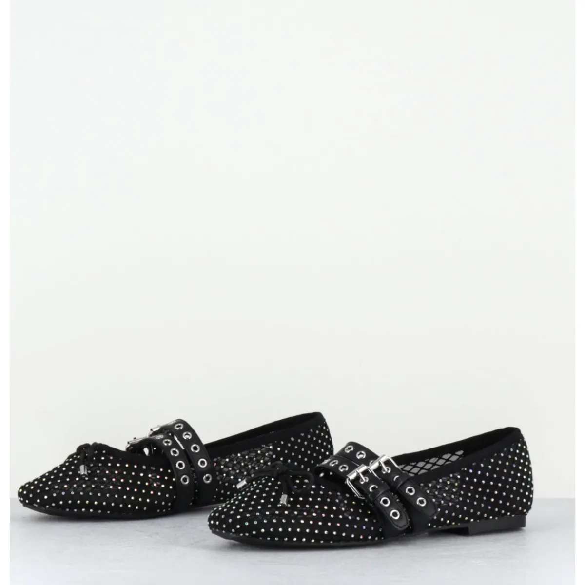 Chaussures | Ballerines^OA NON FASHION Ballerines en mesh à strass & double brides en cuir - MISTY CRISTALLO NERO NOIR