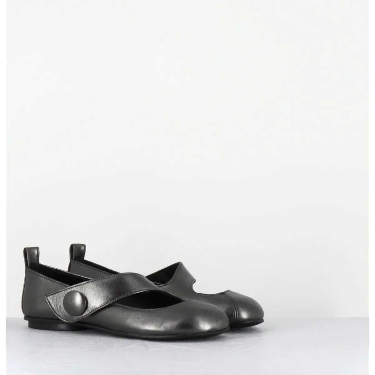 Chaussures | Ballerines^GARRICE LAB Ballerines japonisantes à bout rond en cuir métallisé - RINA LAMINATO ARGENTO ANTHRACITE