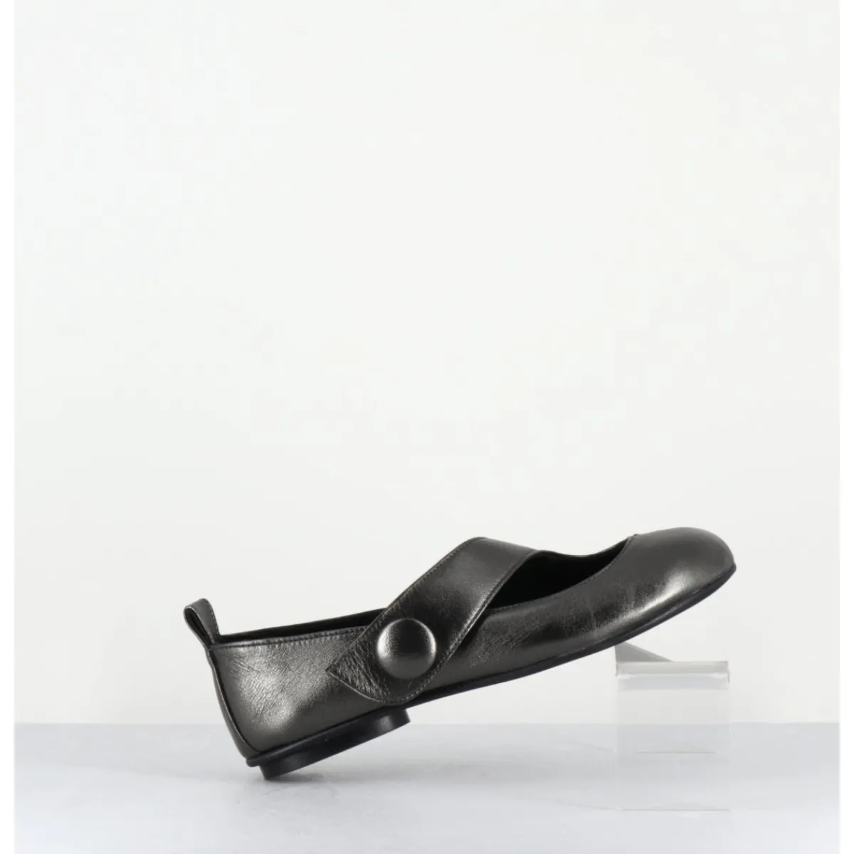 Chaussures | Ballerines^GARRICE LAB Ballerines japonisantes à bout rond en cuir métallisé - RINA LAMINATO ARGENTO ANTHRACITE